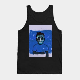 Expressionist Blue Male Character with Street Mask and Blue Eyes Tank Top